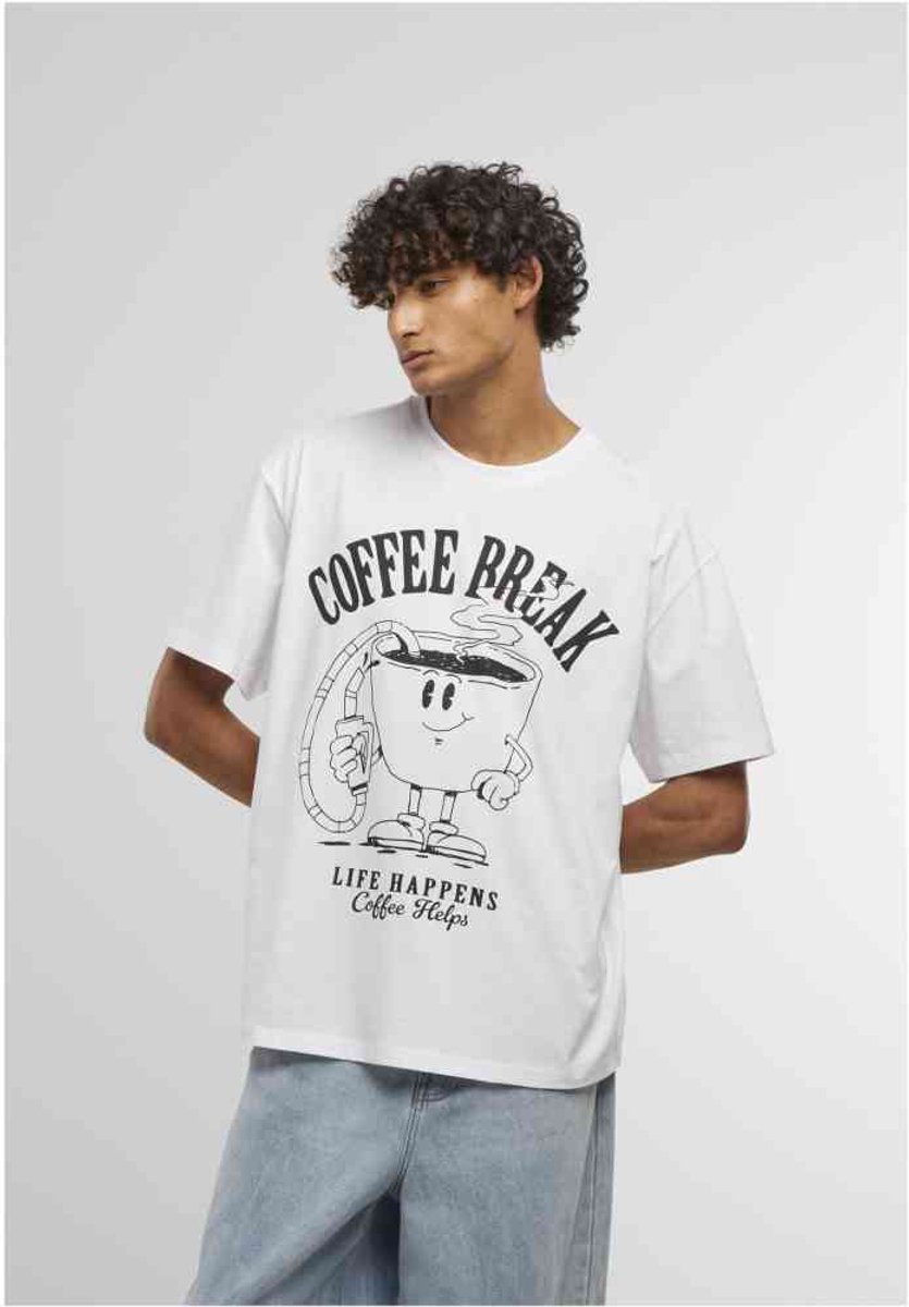 Mister Tee Life Happens Coffee Helps Oversize Heren Tshirt XS Wit