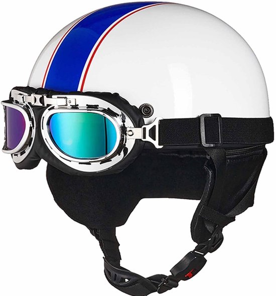 Casque de moto vintage demi-face léger demi-casque petit demi-coque avec lunettes DOT/ECE approuvé scooter cruiser chopper cyclomoteur jet casque