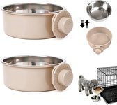 Set van 2 lichtgewicht roestvrijstalen voer- en waterbakken - Afneembare, hangende voer- en waterbakken van roestvrij staal - Geschikt voor puppy's, katten, konijnen, fretten, vogels en cavia's - S: 12x5cm