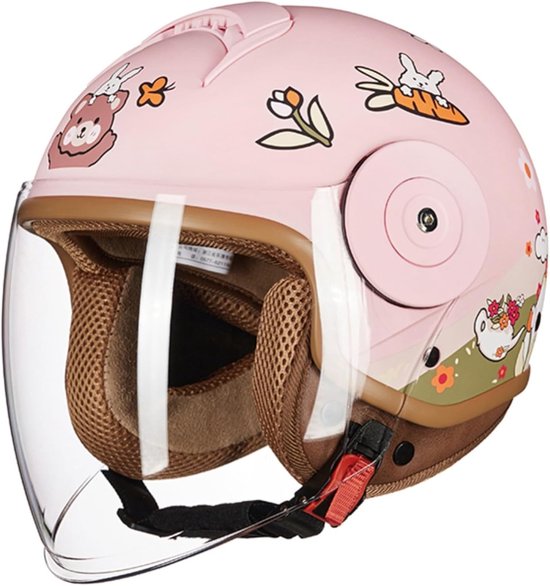 Joli casque de moto électrique pour enfants, casque ouvert demi-coque approuvé ECE pour les enfants de 2 à 14 ans, garçons filles, casquette de cyclomoteur rétro pour jeunes, kart F, 46-54 cm