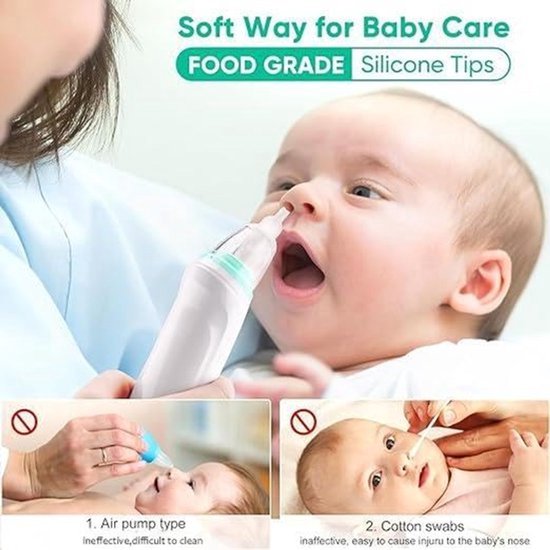 Neusaspirator baby - elektrische neusreiniger - LCD neusaspirator - oplaadbaar - siliconen opzetstukken - zacht zuigsysteem - blauw van Merkloos — afbeelding 2
