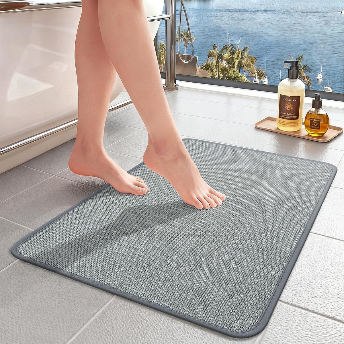 Antislip Sneldrogend Douchemat - Wasbare Badmat voor Badkamer en Keuken (Lichtblauw, 60x120cm)