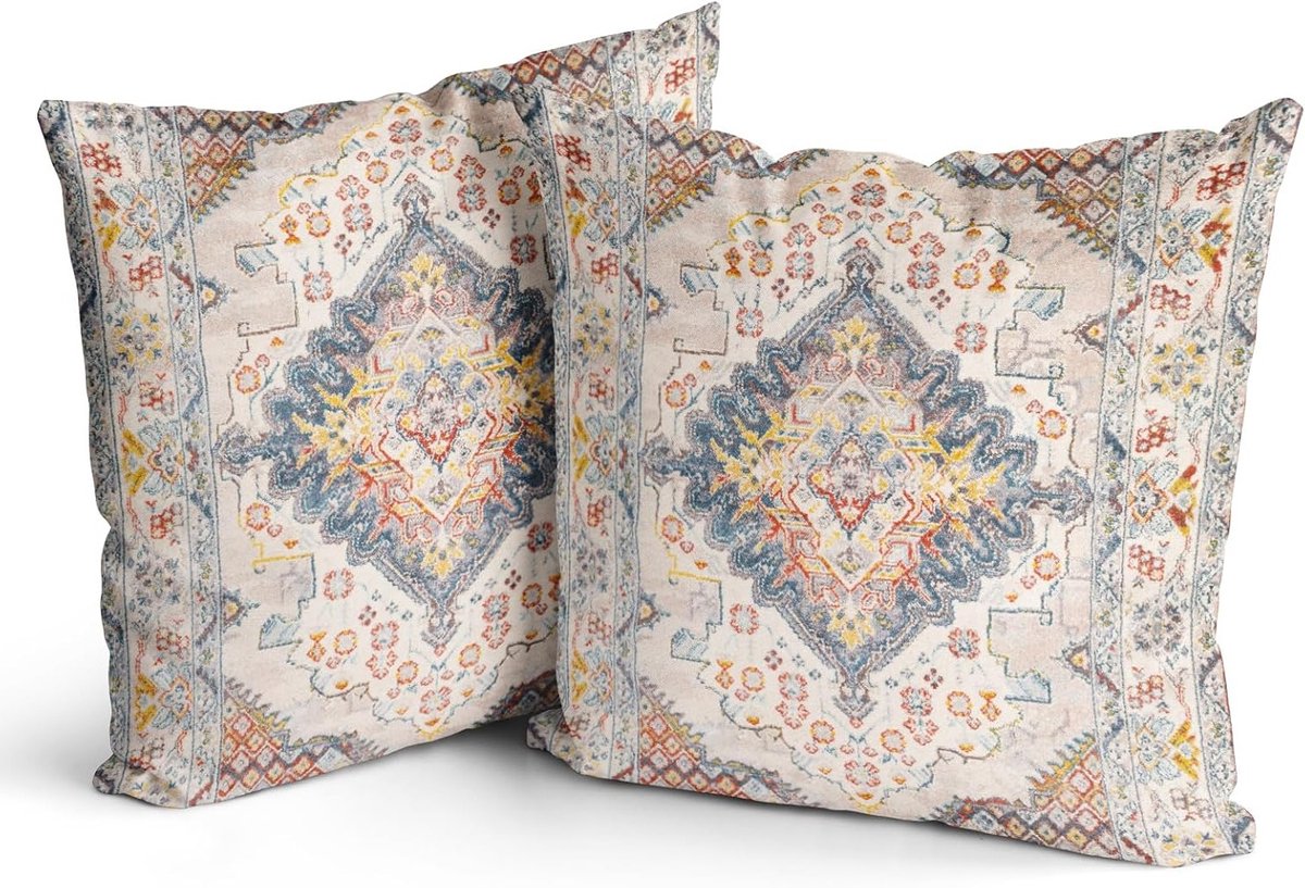 Set van 2 Decoratieve Bloemige Kussenhoezen, 45 x 45 cm, Bohemian Vintage Stijl, Dubbelzijdige Print voor Woonkamer en Sofa Decoratie