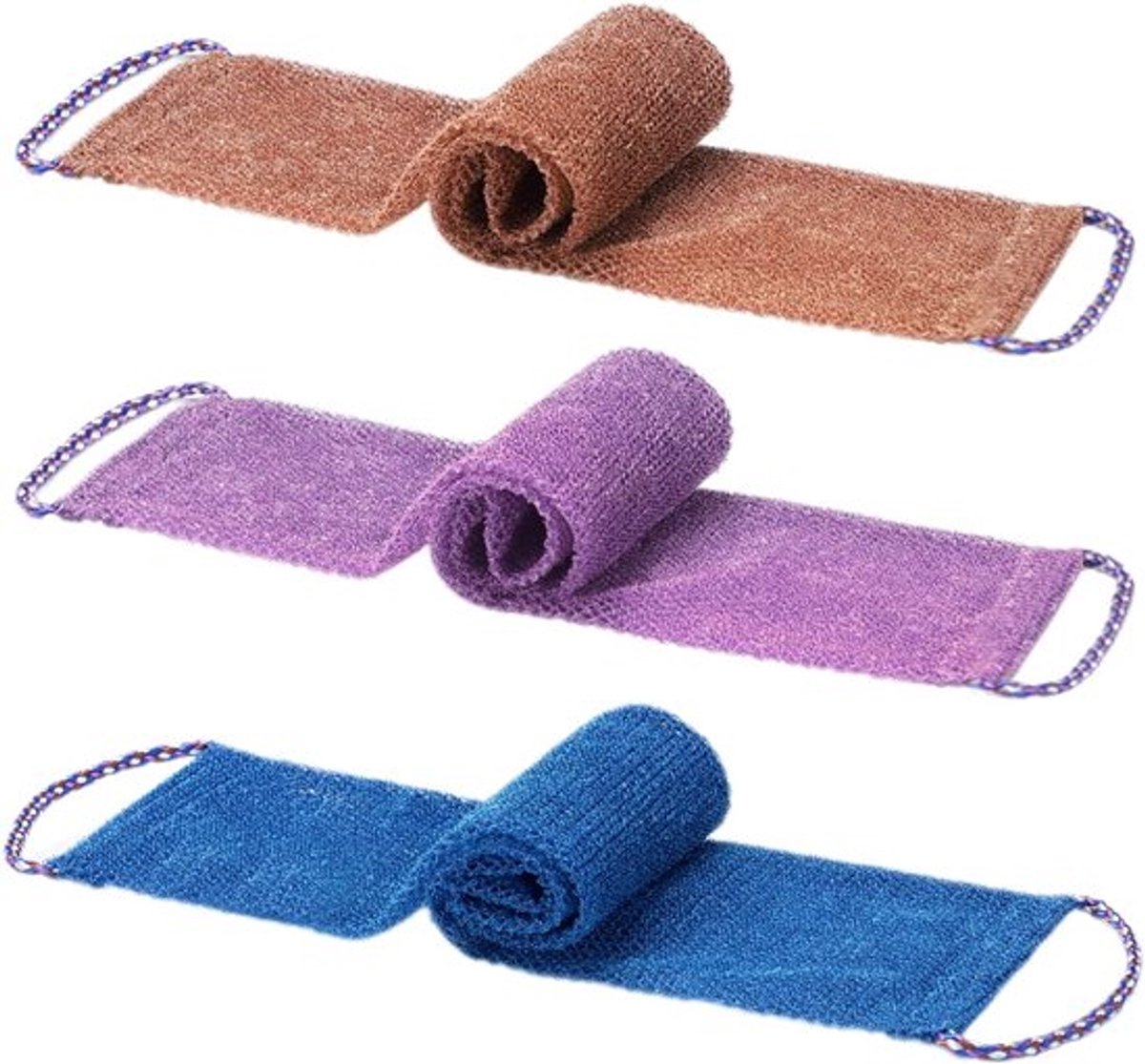 3-delige set met mesh-spons - exfoliërende doucheborstel met handvat - voor een gladdere huid - 3 stuks(blauw paars en koffiekleurig)