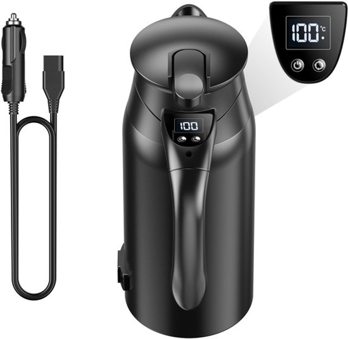 Autowaterkoker Draagbare waterkoker Automobielver warmingsbeker Reiswaterkoker 12V 24V elektrische waterkoker Autowaterkoker met smartdisplay LED-temperatuurweergave Ideaal voor reizen en kamperen Zwart