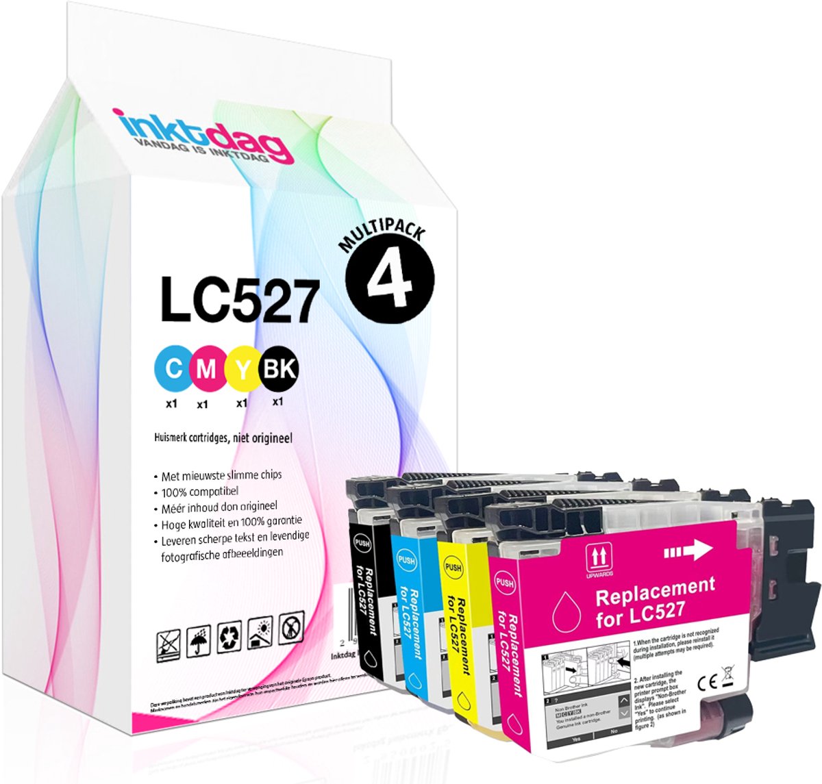 Inktdag inktcartridges multipack 4 stuks for lc527 LC527XL brother inktpatronen ,LC-527 inktcartridges voor Brother MFC-J4350DW MFC-J4550DW