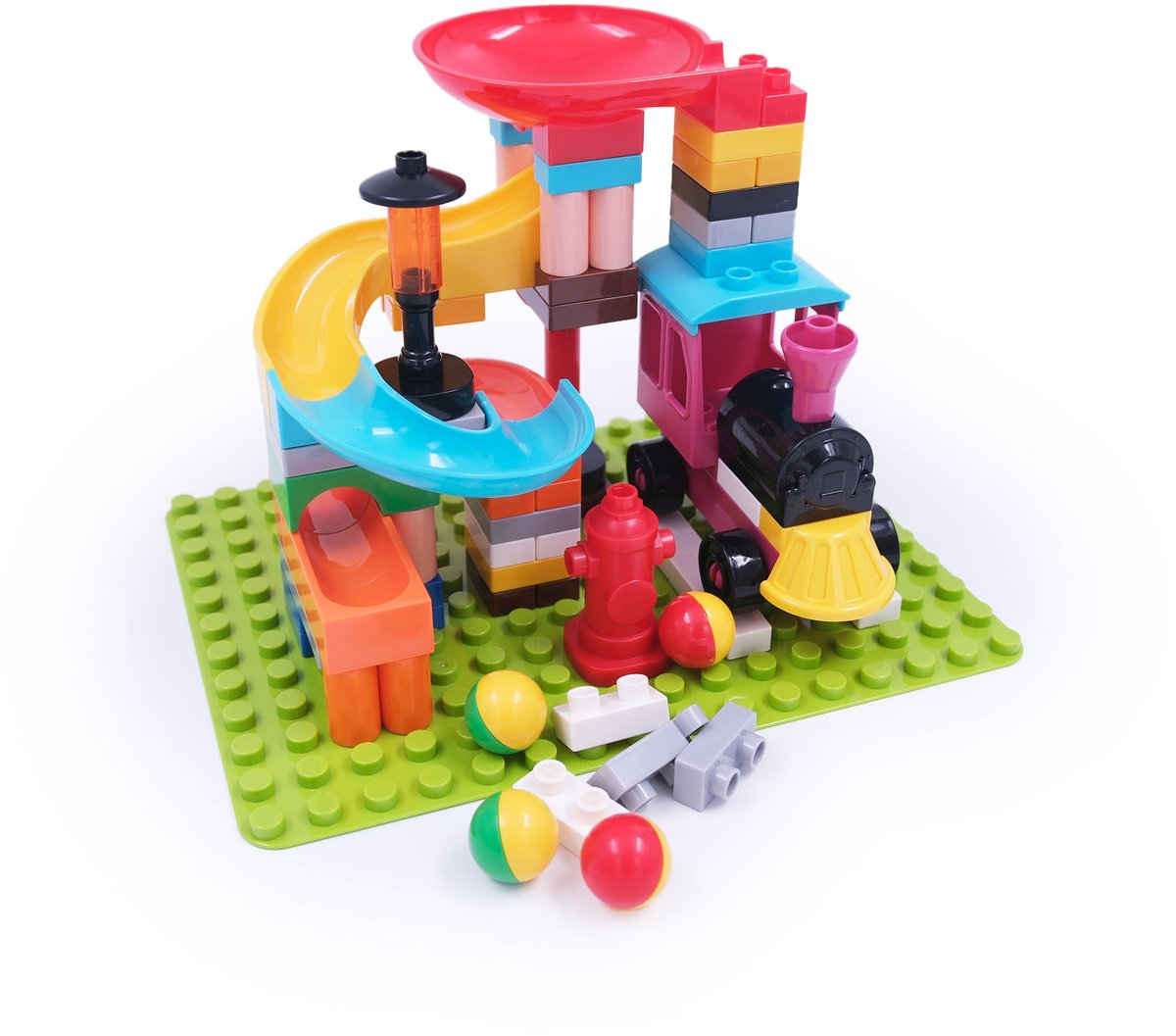 Zoem - Mini Trein Bouwblokken - Blokjes - Glijbaan - Knikkerbaan - 76 stuks - DIY - Interactief - Educatief - Cadeau - Verjaardag