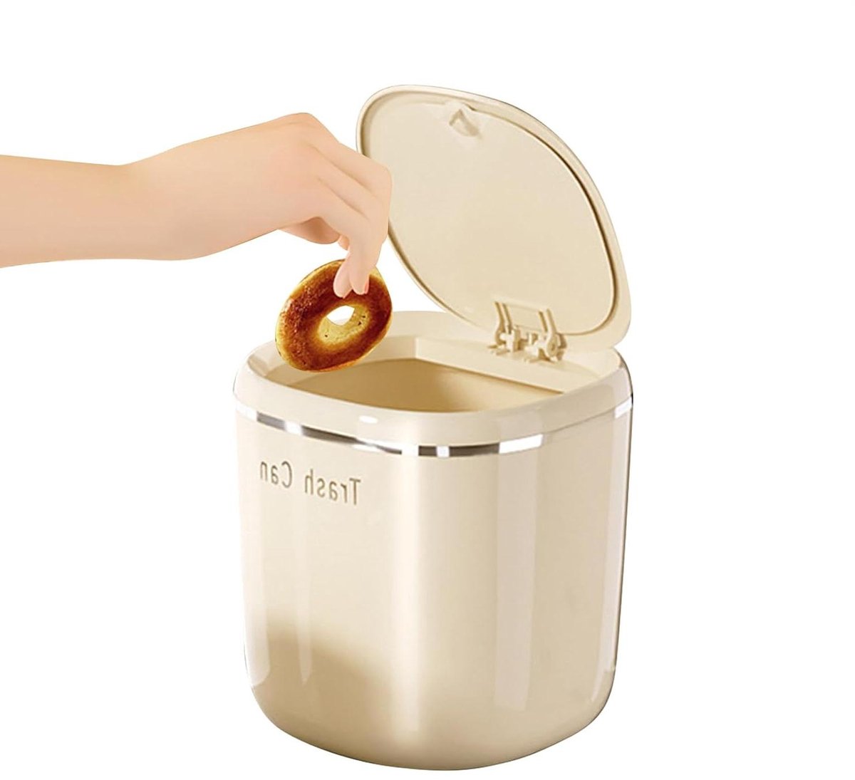 Desktop Prullenbak - Mini Bakje - Netjes Werken - Met Drukdeksel - 2.6L Capaciteit - Beige