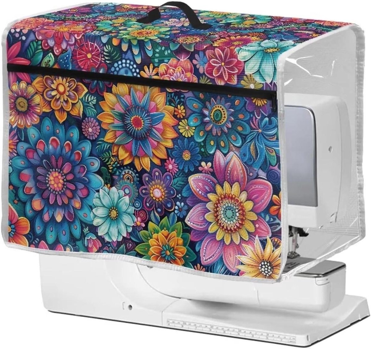 Naaimachine Stofkap - Beschermhoes Organizer - Naaiplek Netjes - Transparant Zichtpaneel - 45x23x32 cm - Bohemian Bloemen