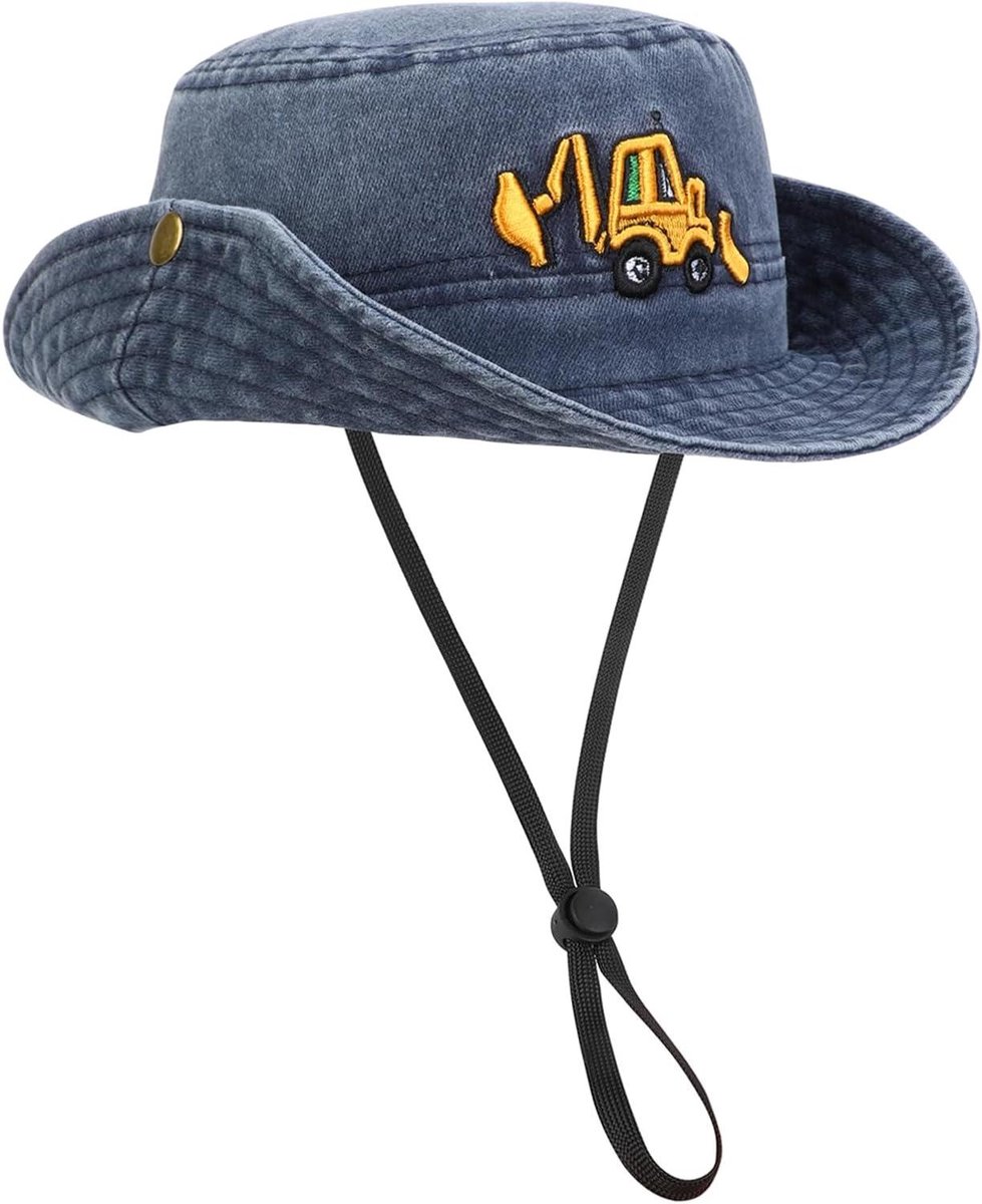 Kinder Zonnehoed - Vissershoed Cowboyhoed - Zonbescherming Zomer - Verstelbare Halsband - 2-4 Jaar - Graafmachine Print