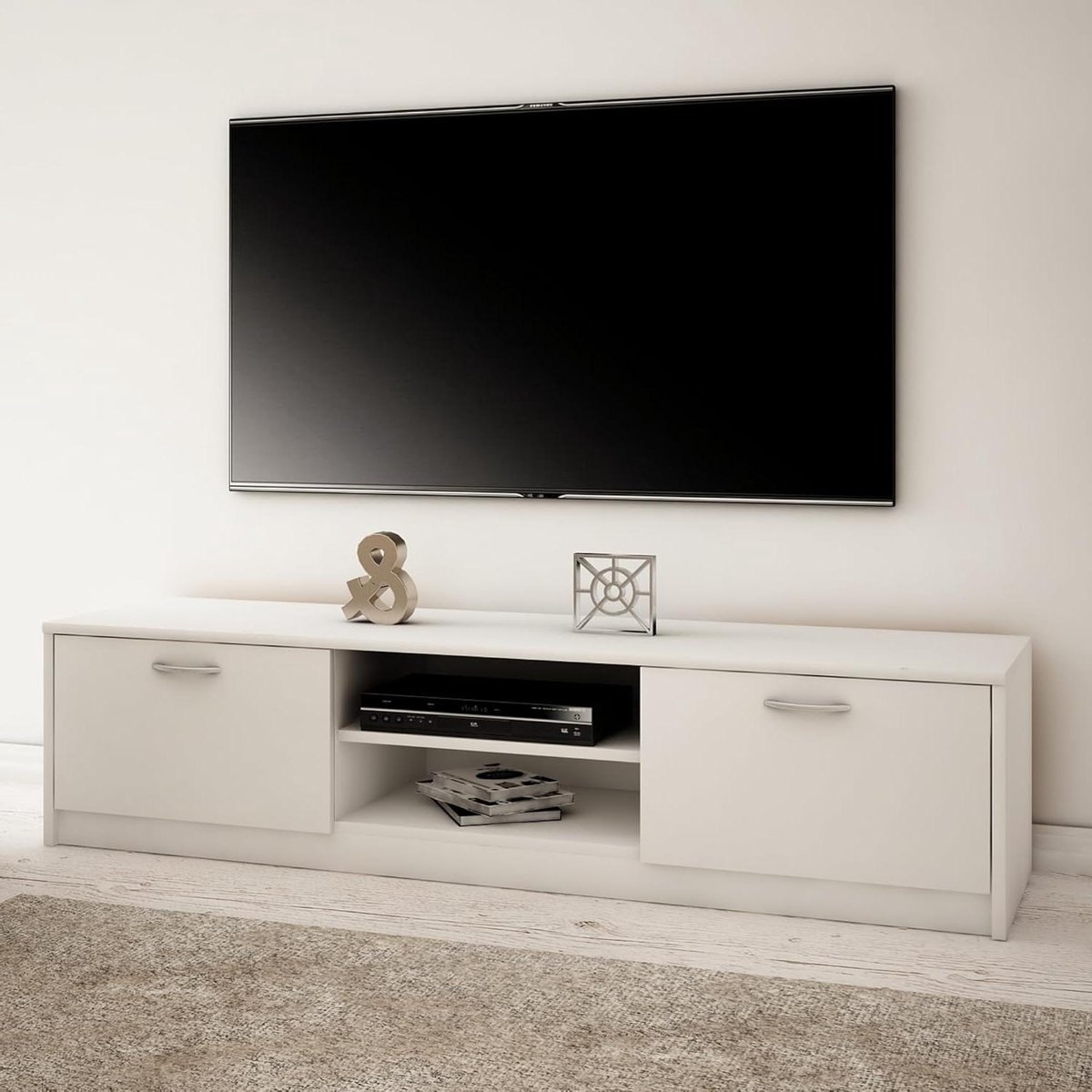Tv-kast - Lowboard meubel - Woonkamer organiseren - Zachte rolgeleiders - 160 cm breed - Wit