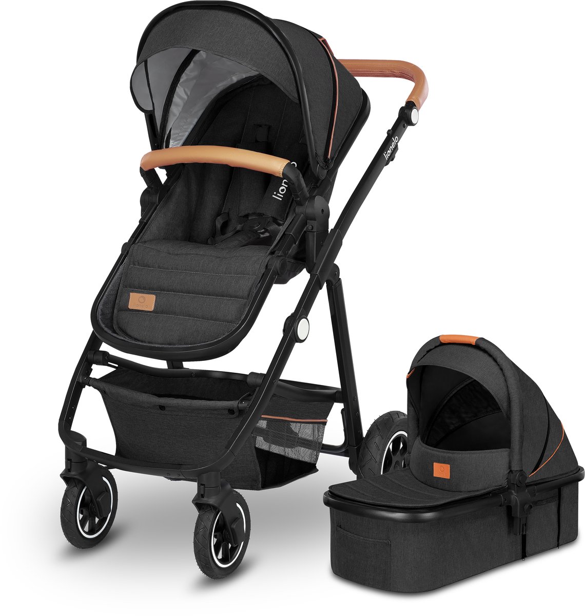Lionelo Amber 2 in 1 - Kinderwagen - Reiswieg + Buggy - Vanaf geboorte tot 22 kg (0-4 jaar) - Luchtbanden - Volledige Vering - Comfortabel Ligmatras - Snel Inklapbaar - Luiertas - Klamboe - Regenhoes - Verschoonmatje - Wandelwagen - Baby Peuter – foto 2