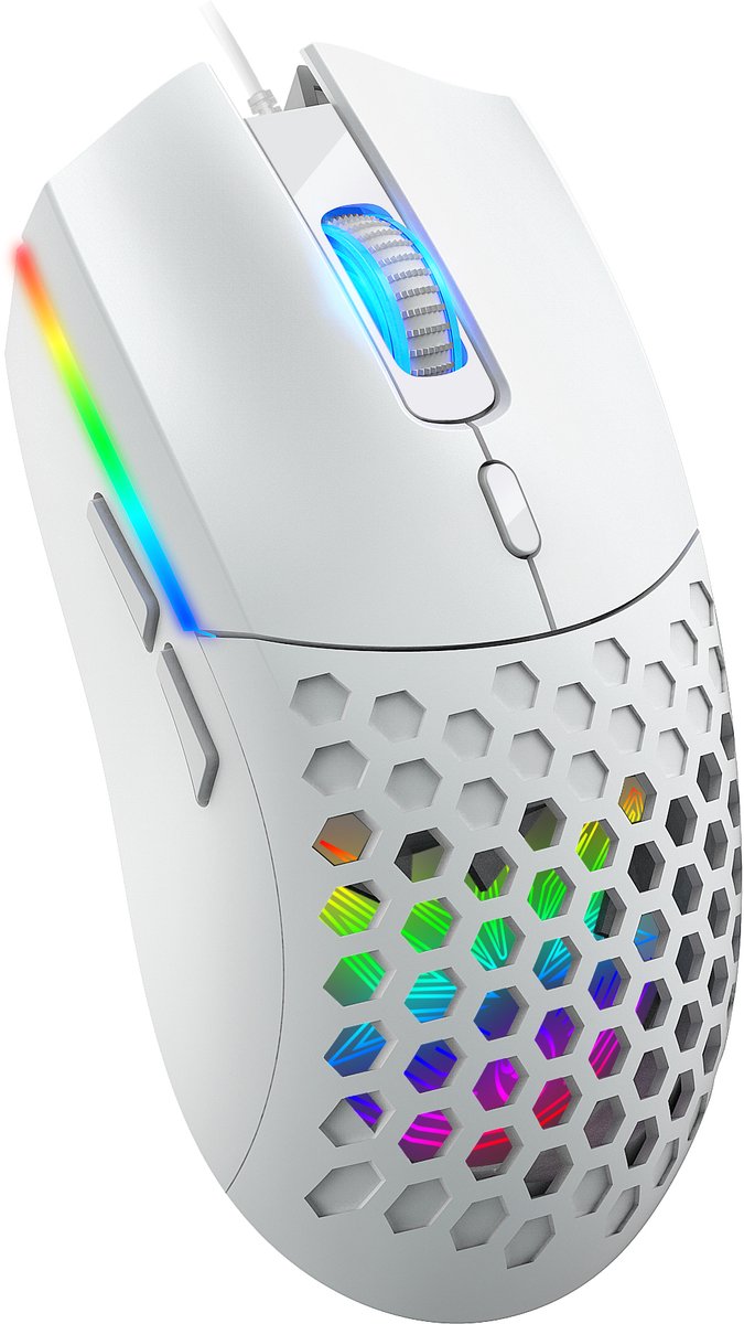 HXSJ S500 RGB Gaming Muis – Lichtgewicht Honeycomb Design – 6400 DPI – USB Bedrade Gamer Mouse voor Windows, Mac & Linux, Wit
