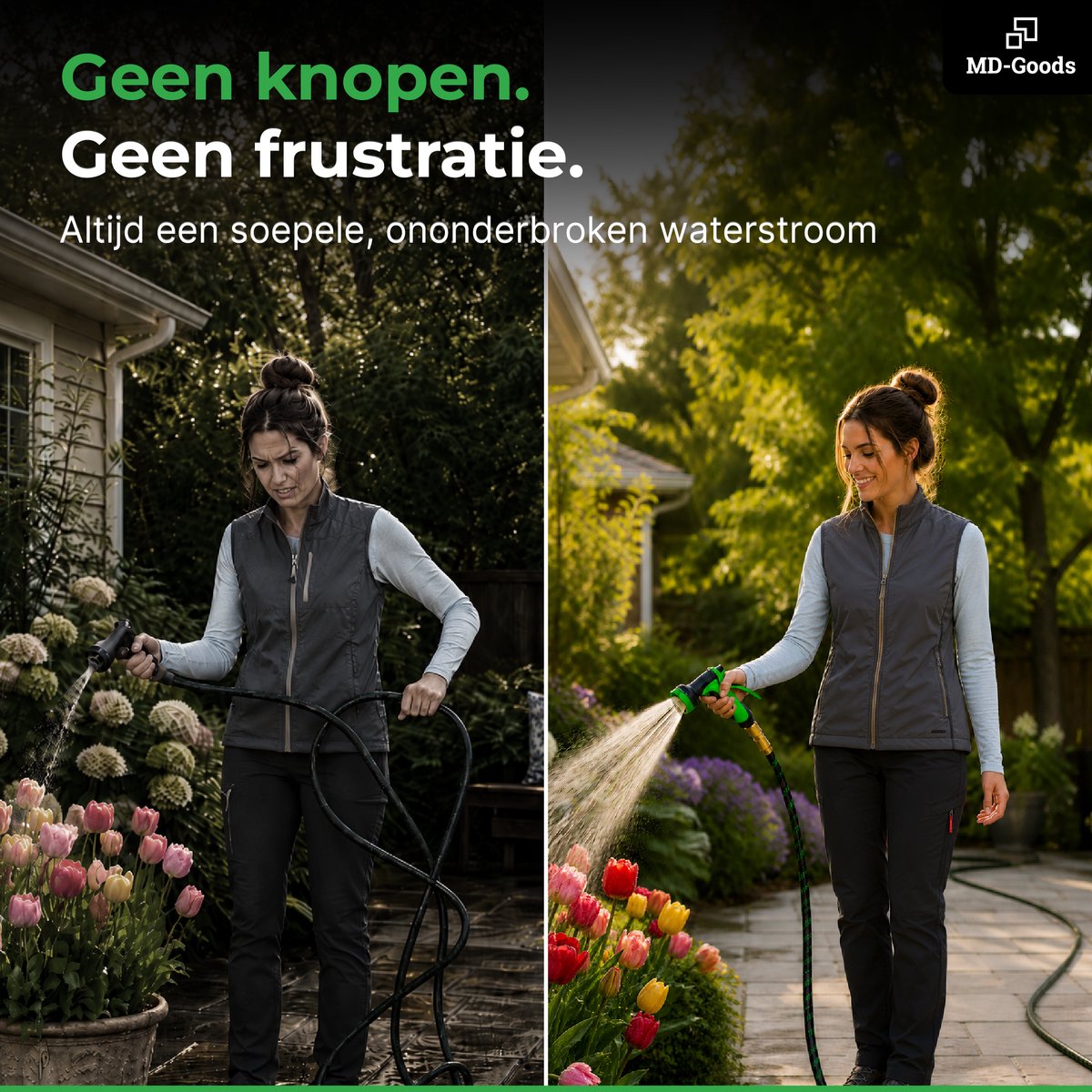 MD-Goods Flexibele Tuinslang tot 30 Meter + Sproeikop, opbergtas en koppelstukken - uitrekbare Waterslang - Zwart/Groen thumbnail 2