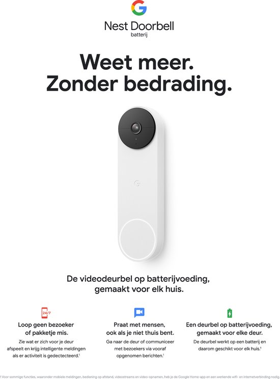 Google Nest Videodeurbel - Deurbeldrukker - Batterij - Wit