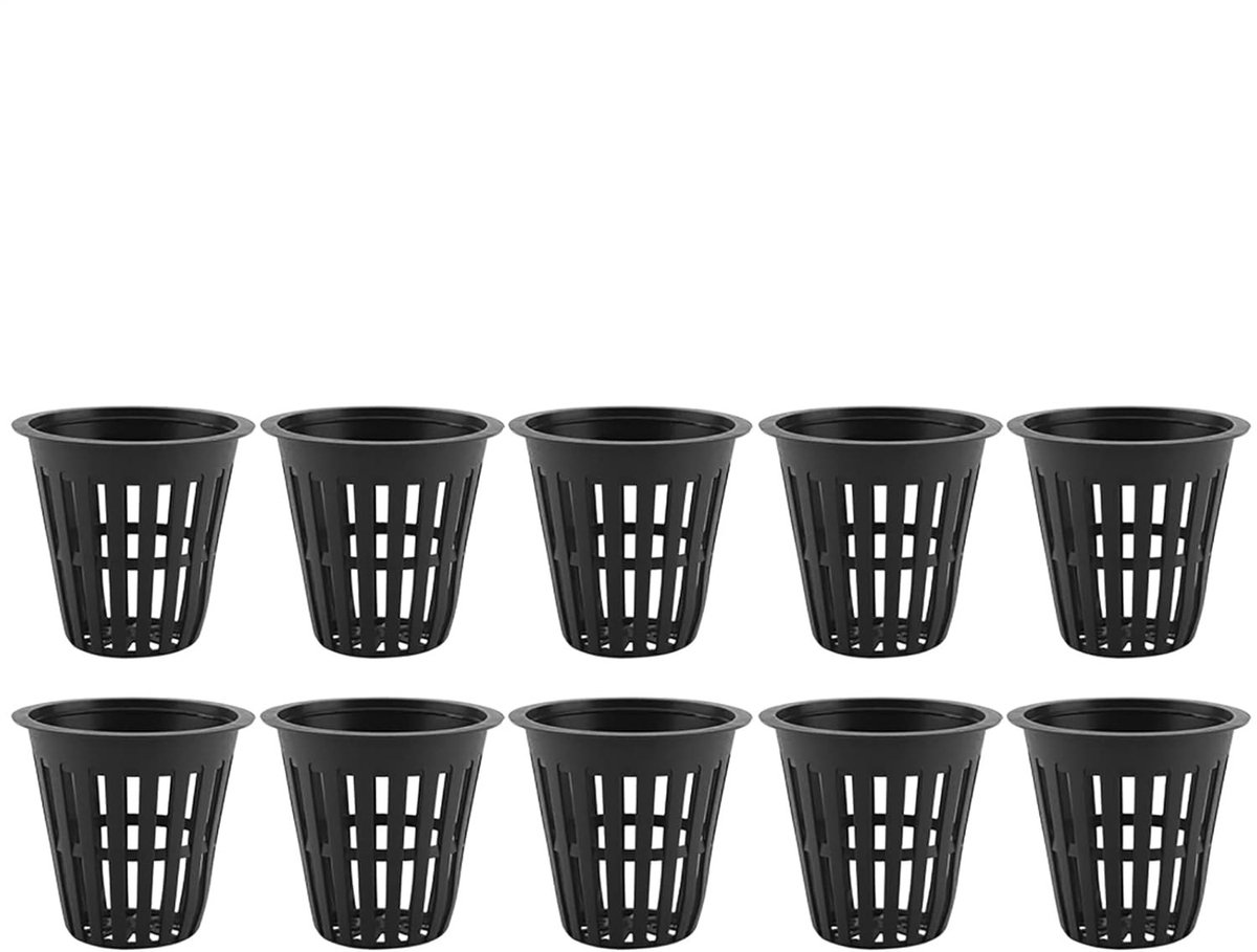 Famanu – Set van 10 plantenbekers van duurzaam plastic voor hydrocultuur, zwart, ideaal voor tuin en balkon