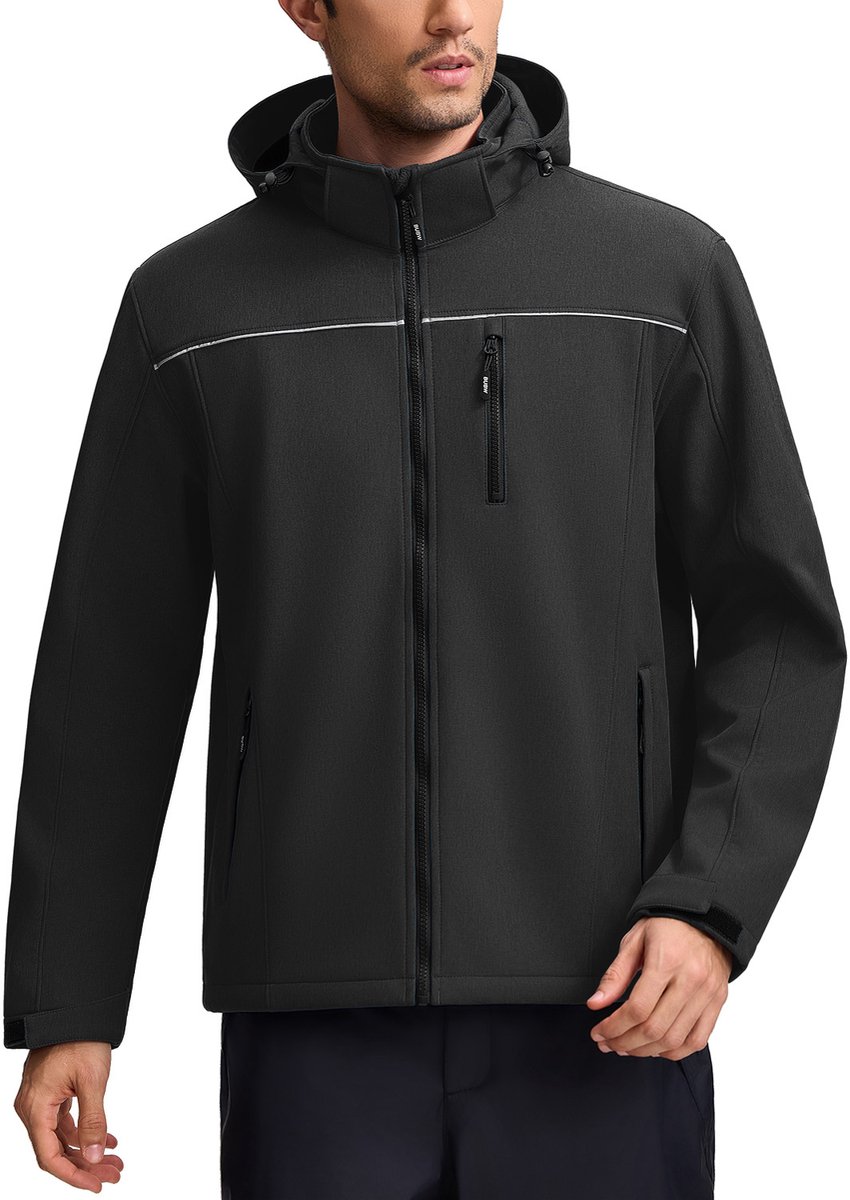 BUBW Softshell Jas 4 Seizoenen Heren Winddicht Waterdicht Fleece Gevoerd – Outdoorjas Tussenjas Zwart