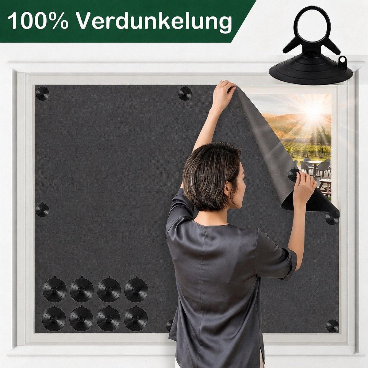 MUPOO Verduisterende Gordijnen met Zuignappen – verduisteringsgordijn zuignappen Op Maat te Knippen – Draagbaar Verduisteringsdoek - Zonder Boren & Incl. Opbergtas –raam verduistering voor Dakraam, Grote Ramen & Nachtdienst – 140x254 cm-1 stuk