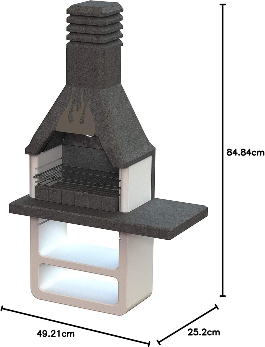 Premium Design Beton BBQ Buitenkeuken met Metalen Afzuigkap & Werkblad – Hout- en Houtskool Grill 125 x 64 x 216 cm – Weerbestendige Tuinbarbecue