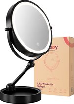 Fraay® Make Up Spiegel met LED Verlichting - 10x Vergroting - Vergrootspiegel met Licht - Oplaadbaar - Scheerspiegel - Badkamerspiegel - Zwart