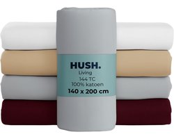 HUSH Living Hoeslaken 100% katoen, 144TC, soepel en ademend - elastiek rondom - 140x200+30cm - lichtgrijs