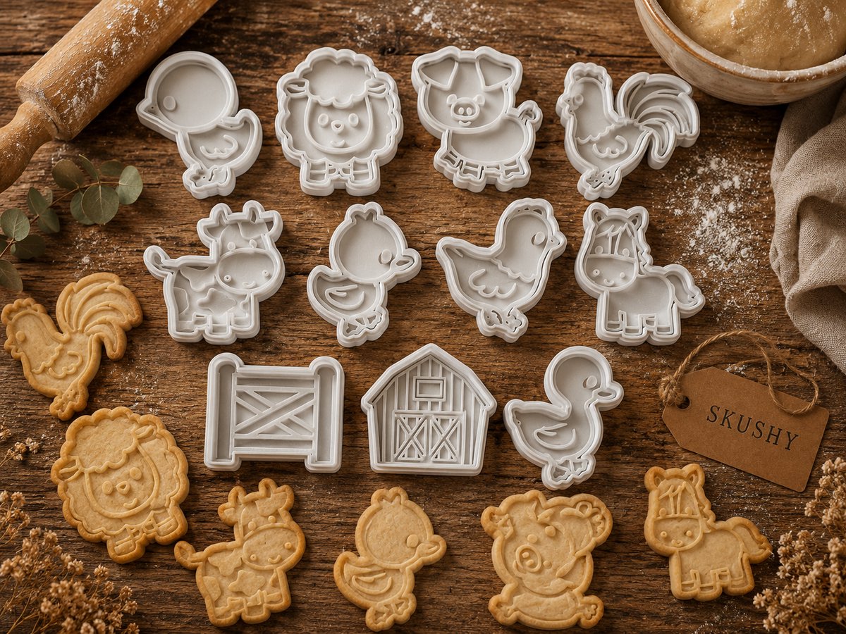 Skushy Boerderijdieren Koekjesuitsteker – Uitsteekvorm Boerderijdieren – Koekjesvorm Dieren – Fondantvorm Koe Varken Kip – Koekjesvorm Kinderen – Uitsteekvorm Dieren Set – Set 11 Stuks