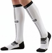 R2B Sport Compressiekousen Dames/Heren - Compressie Sokken Hardlopen - Sportsokken - Hardloopsokken - Compressie Kousen Vliegtuig - Maat L (Schoenmaat 42-45) - Wit/Zwart