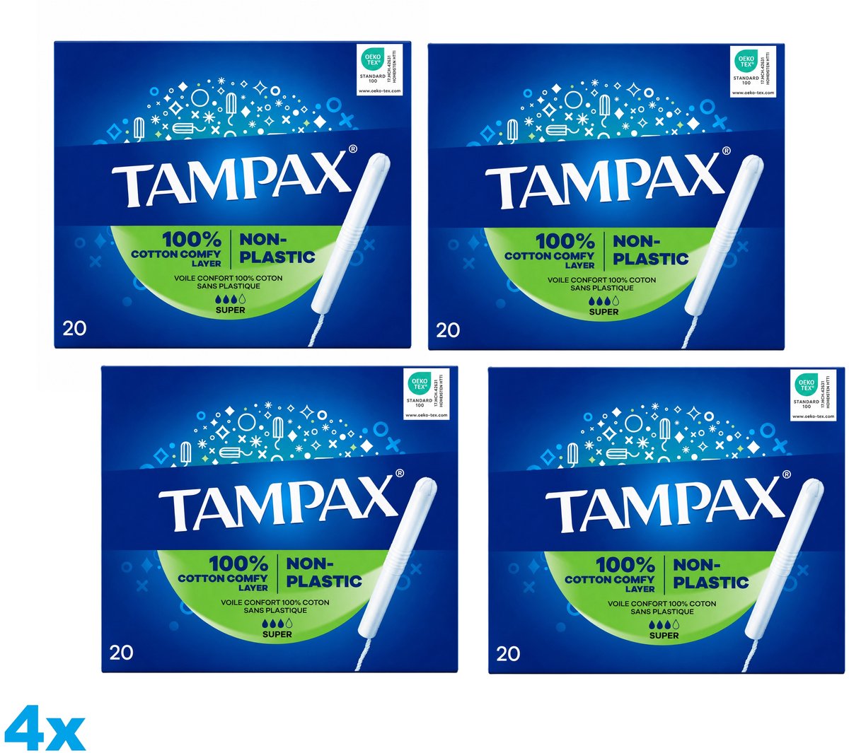 Tampax Super Non-Plastic Tampons - 4 x 20