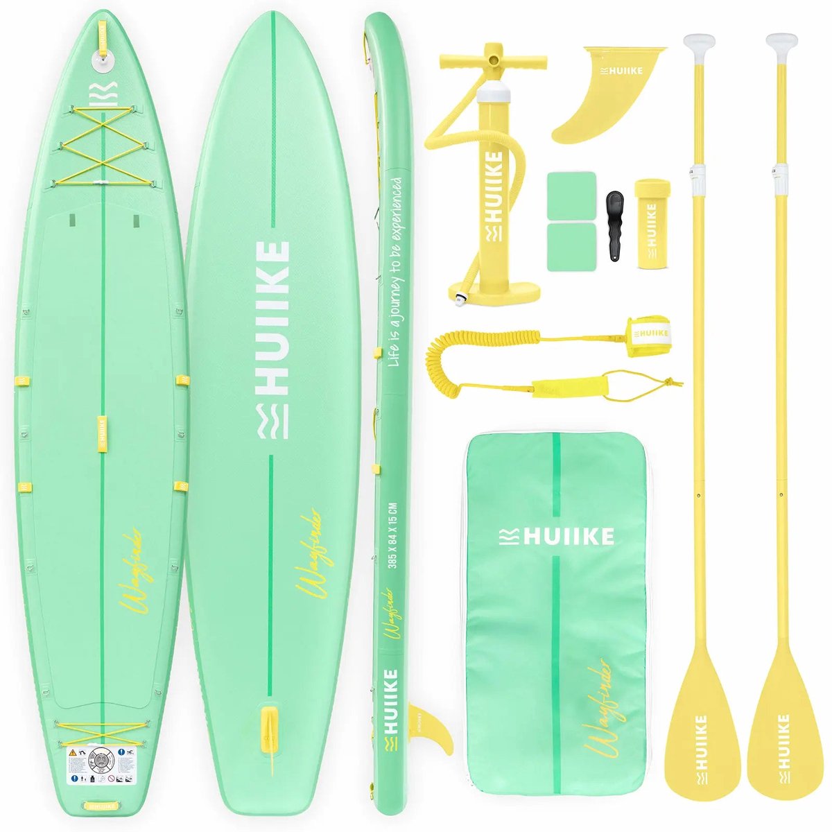 HUIIKE SUP Board Touring - Opblaasbaar Paddle Board 2 Personen met Accessoires, Peddel, Vinnen, Pomp - Stand Up Paddle Hoge Stabiliteit - 385 x 84 x 15 cm - Max. 170 kg