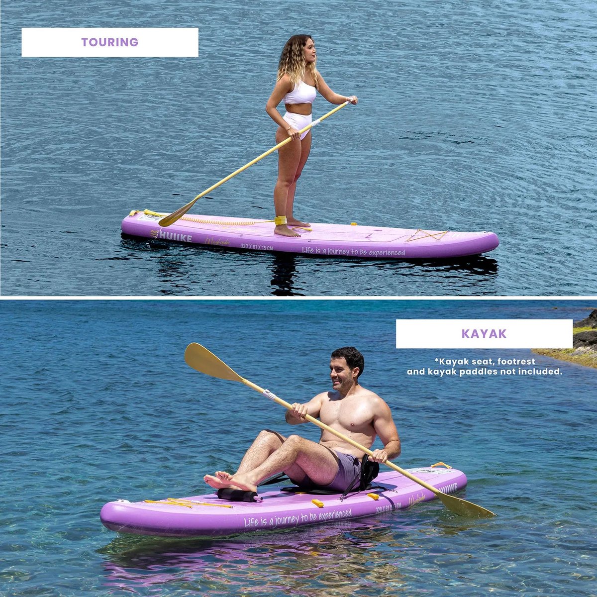 HUIIKE SUP Board Touring - Opblaasbaar Paddle Board met Accessoires, Peddel, Vinnen, Pomp - Stand Up Paddle Hoge Stabiliteit - 320 x 81 x 15 cm - Max. 130 kg – foto 4