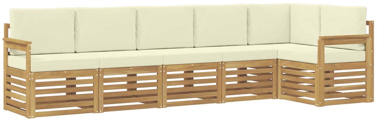 vidaXL Buiten - bank - set - 6 - st - 6-zits - Wit - en - crèmekleurig - Polyester Wit en crèmekleurig