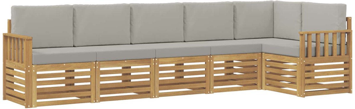 vidaXL Buiten - bank - set - 6 - st - 6-zits - Wit - en - Lichtgrijs - Polyester Wit en Lichtgrijs