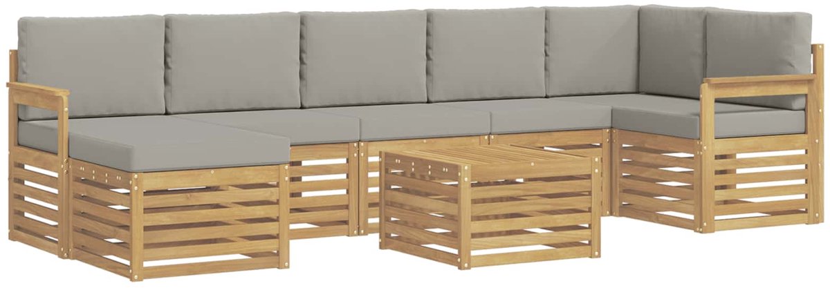 vidaXL Buiten - bank - set - 8 - st - 8-zits - Wit - en - lichtgrijs - Polyester Wit en lichtgrijs