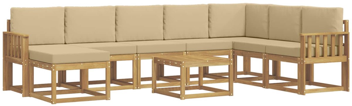 vidaXL Buiten - bank - set - 9 - st - 8-zits - Wit - en - Beige Wit en Beige