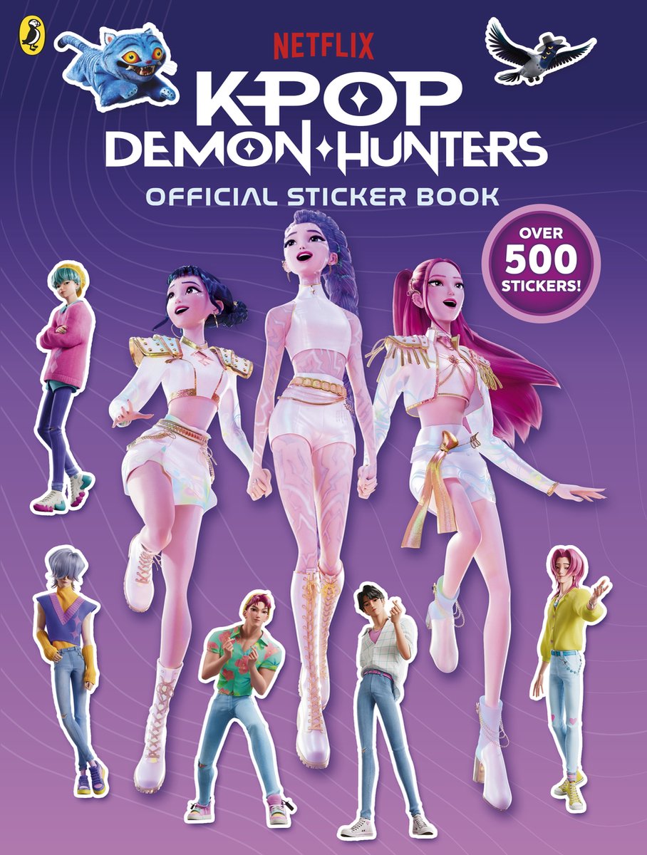 Officiële stickerboek KPOP Demon Hunters met 3D-personages in K-pop-stijl en de tekst 'Over 500 stickers!'
