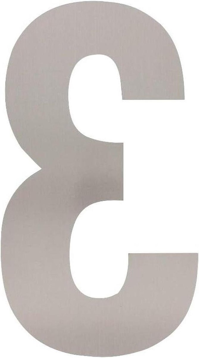 Huisnummer 3 - XL Nummer - Woning Herkenbaarheid - Geborsteld RVS - 30 cm Hoog - Zilverkleurig