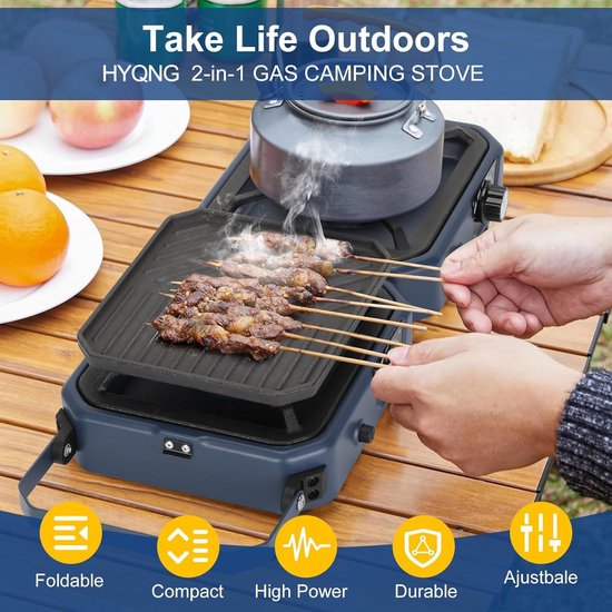 Camping Gasfornuis - Draagbaar Kooktoestel - Buiten Koken - Opvouwbaar met Bakplaat - 16000 BTU - Zilver van Camping — afbeelding 3