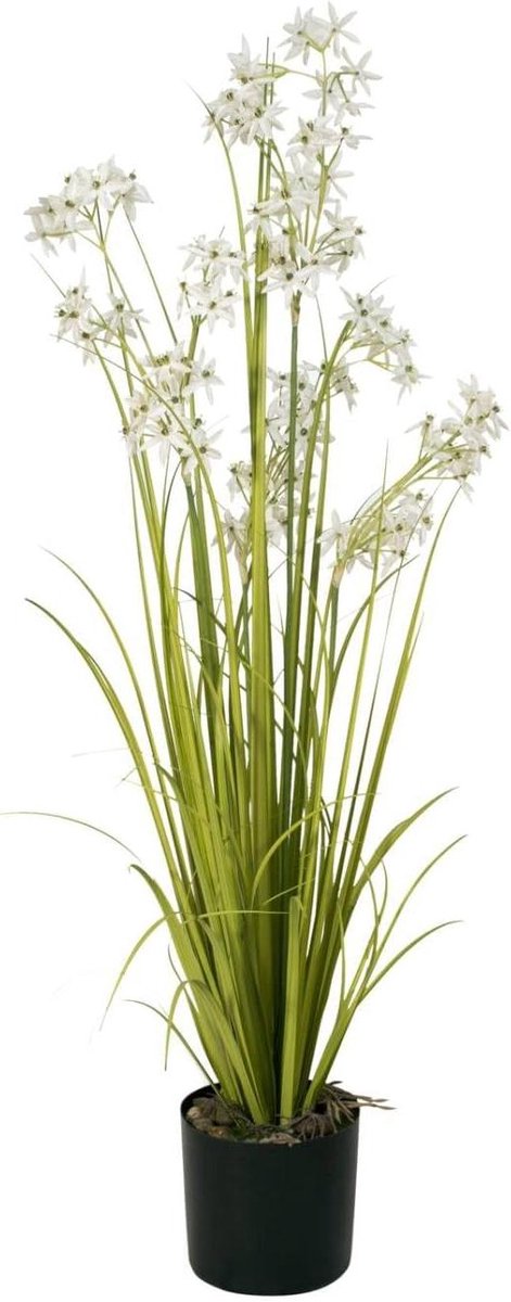 Kunstgras Jasmijn - Kunstplant Gras - Decoratie Binnen - Vlambestendig Materiaal - 130 cm Hoog - Wit