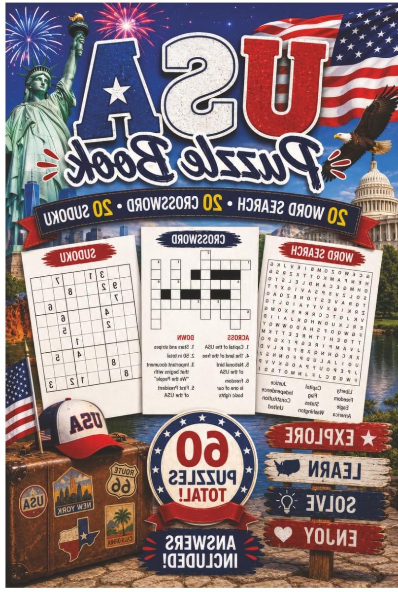 Puzzelboek Amerika - Raadsels Geheugentraining - Ontspanning Thuis - 60 Thema Puzzels - 120 Pagina's - Niet Van Toepassing