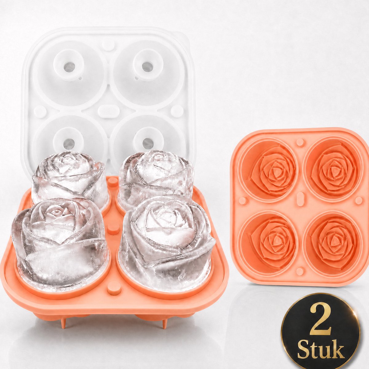 Sercano IJsblokjesvorm Roos – 2 Stuk – Whisky & Cocktails – 4 Roos IJsblokjes – BPA-vrij Siliconen & Stapelbaar – Romantisch Cadeau – Roze