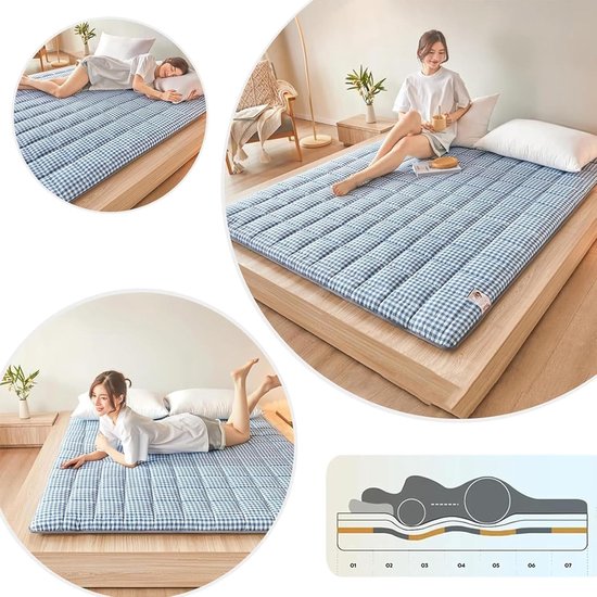 Futon Matras - Gastenmatras Vloerbed - Flexibel Slapen - Ademend Vintage Stijl - 200 x 220 cm - Niet gespecificeerd — afbeelding 2