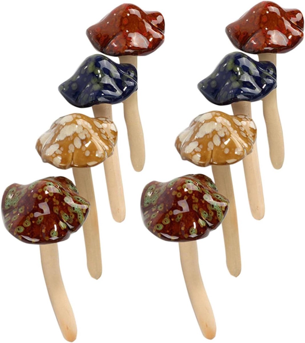 Keramische Paddenstoelen - Mini Tuin Decoratie - Sprookjes Tuin - Handgemaakt Ontwerp - 8 Stuks - Willekeurige Kleur