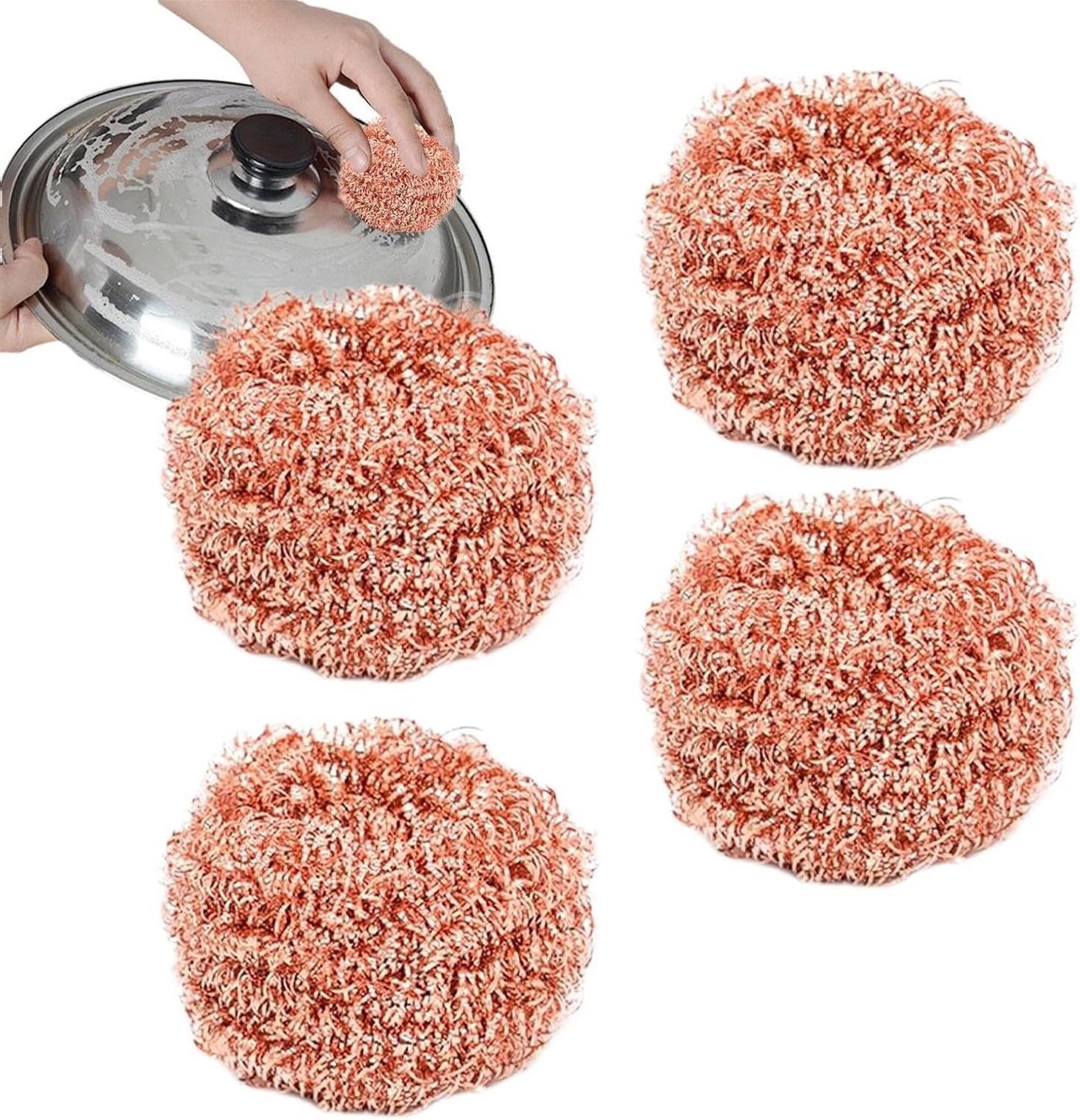 Koperen reiniger pads - Schuursponsjes keuken - Keuken schoonmaken - Krasbestendige reiniging - 4 stuks - Koperkleurig