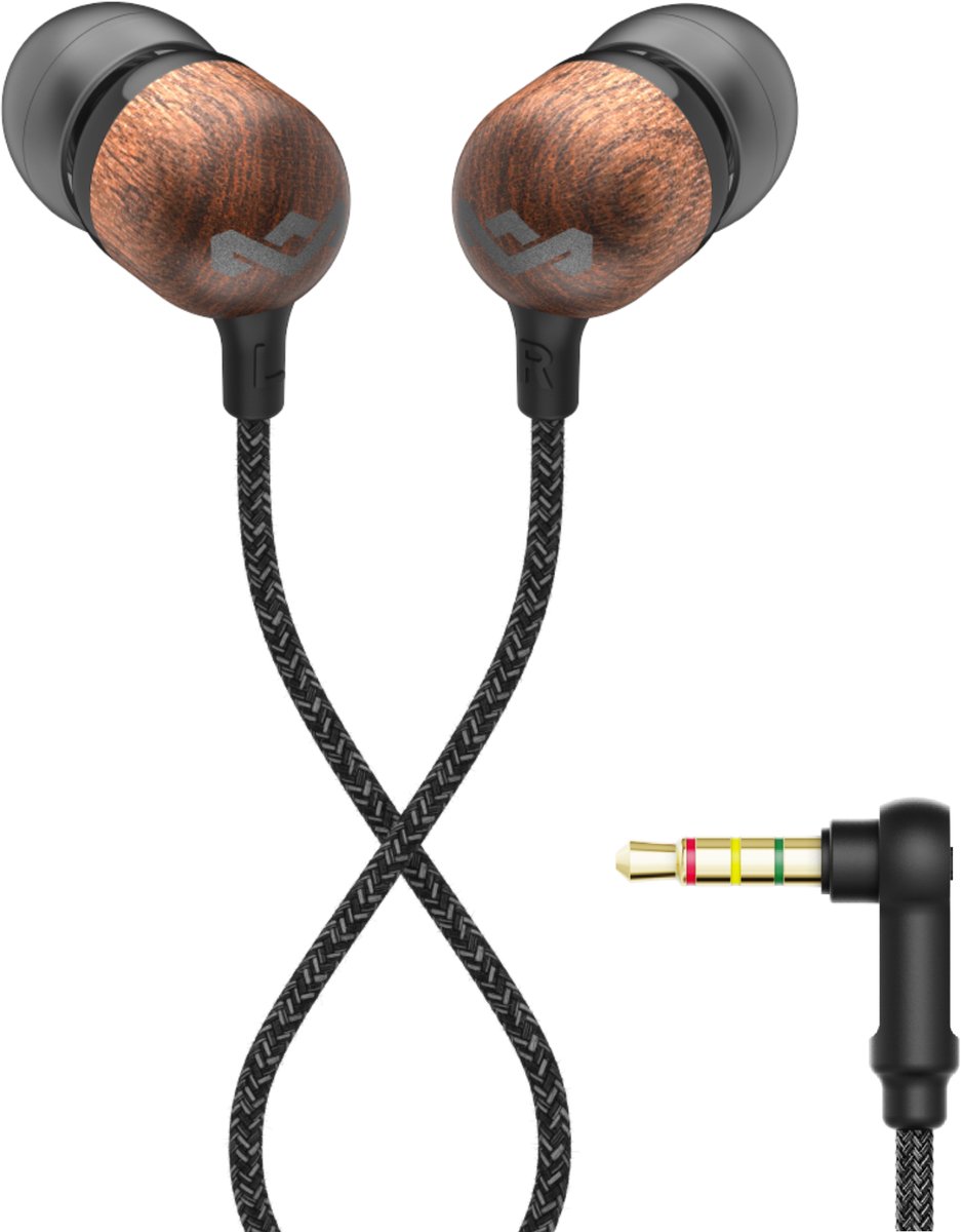 House of Marley Smile Jamaica Oortjes met draad - Bedrade Oordopjes - Met Microfoon en 1knopsbediening - Eco Friendly Design - 9MM Drivers - Knoopvrije Kabel - Zwart