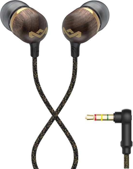 House of Marley Smile Jamaica Oortjes met Draad - Bedrade Oordopjes 3,5 mm Aansluiting - Met Microfoon en 1knopsbediening - Eco Friendly Design - 9MM Drivers - Knoopvrije Kabel - Brass