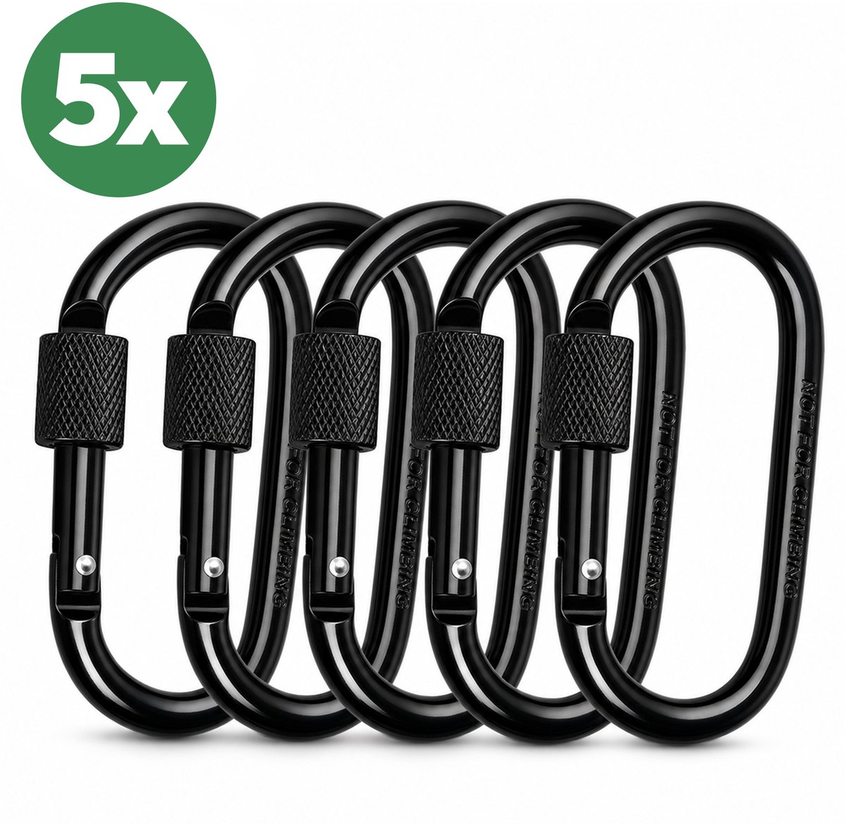 DX - XL Schroefpakket 8x80mm Schroefkarabijnhaak - 5 stuks - Kunststof - Zwart - Musketonhaak