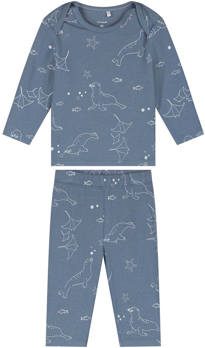 Prénatal baby pyjama zeehond rib - Voor jongens en meisjes - Unisex - Blauw - Maat 56