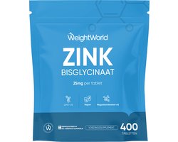 WeightWorld Zink tabletten - 25 mg Zink Bisglycinaat - 400 mini-tabletten voor 1+ jaar voorraad - Gemaakt in het VK - Vegan