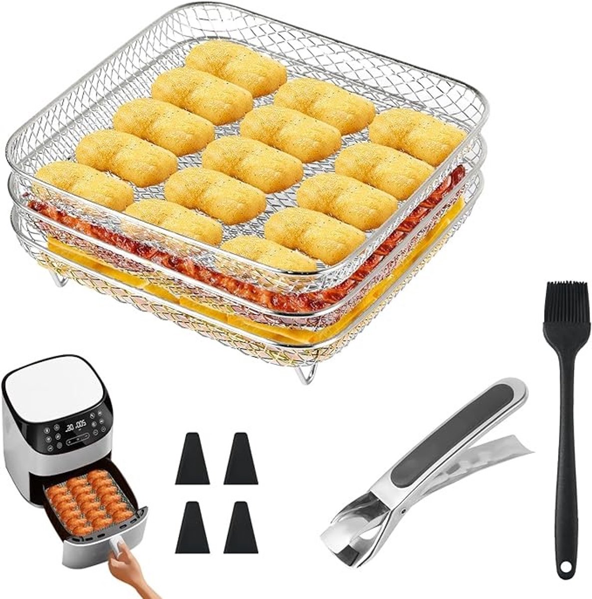 13-delige Airfryer Accessoireset – 20 cm Vierkant RVS Rooster voor Luchtfriteuses