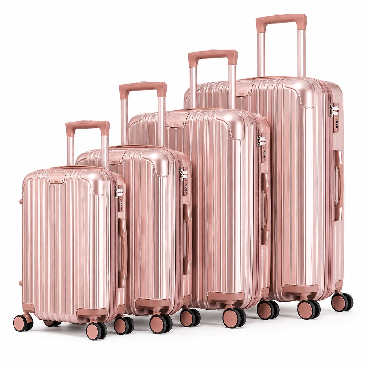 Royal Swiss® Kofferset 4 Delig - Hardcase Reiskoffers - TSA Slot - 360° Spinner Wielen - 18/20/24/28 Inch - Rose Gold